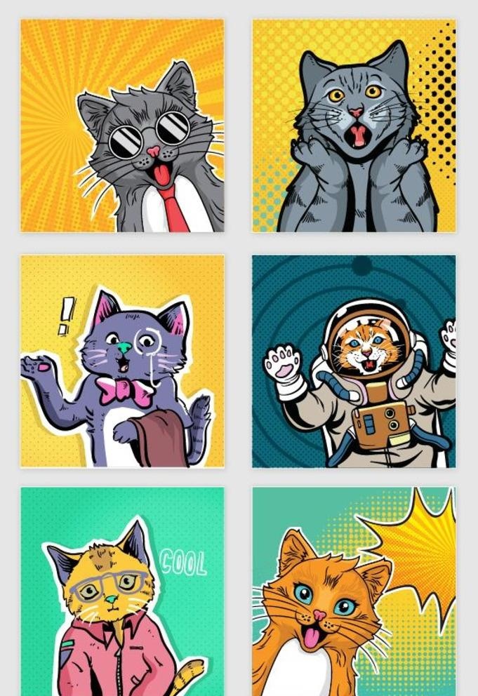 漫画猫图片ai矢量模版下载