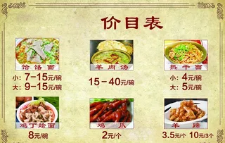 菜单价目表图片