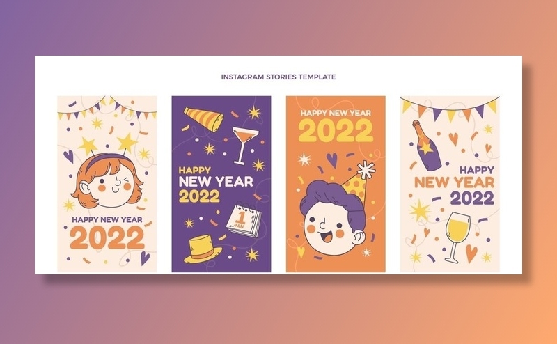 2022新年卡通卡片图片ai矢量模版下载