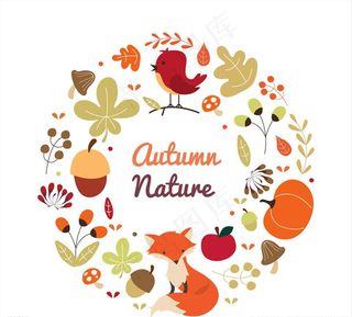 创意秋季元素花环矢量素材图片