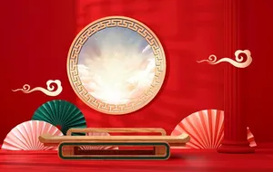 C4D红色古风国潮海报背景图片