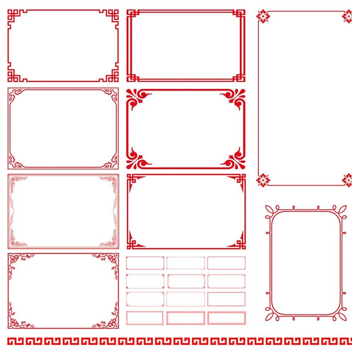 红色中国风边框条形框图片(3000x3000)psd模版下载