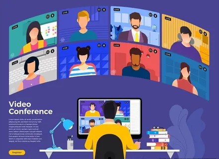 远程办公在线视频矢量插画图片