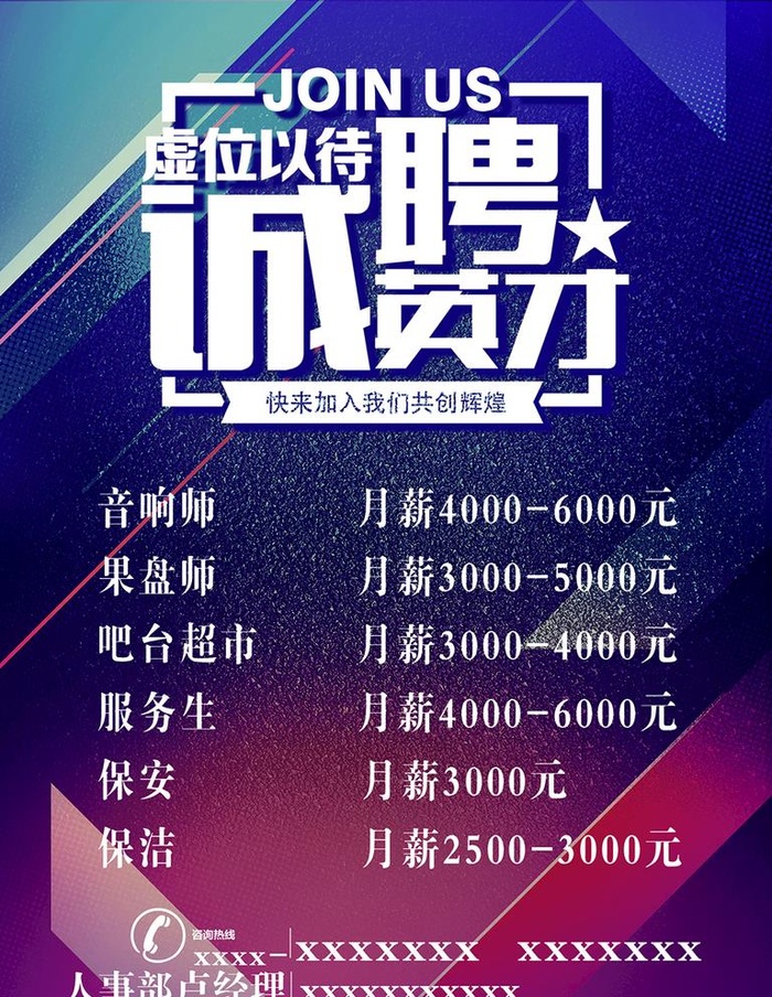 ktv招聘海报图片(1701x2268)psd模版下载