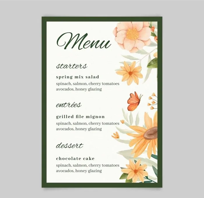 水彩花卉菜单图片ai矢量模版下载