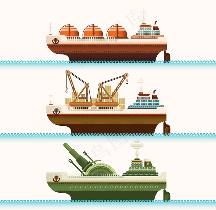 手绘复古船舰矢量元素图片