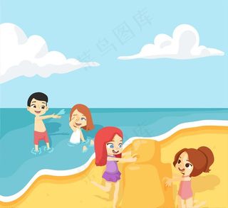沙滩玩耍的孩子图片