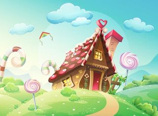 卡通房子与棒棒糖矢量素材图片