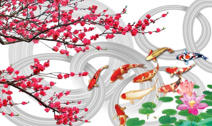 九鱼图背景墙图片(9072x5670)psd模版下载