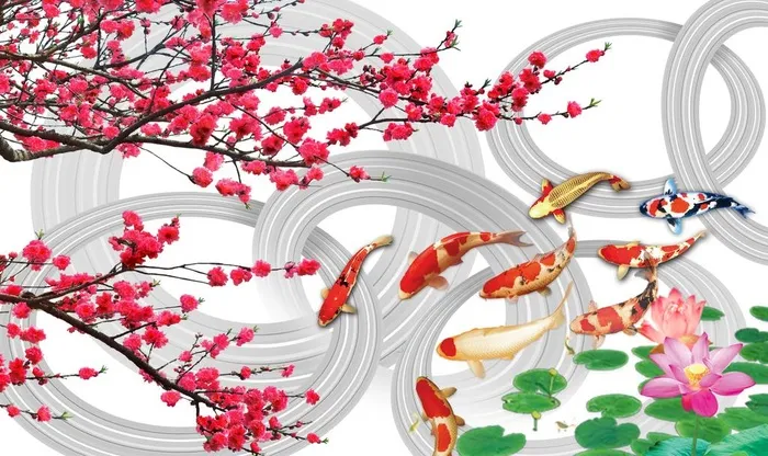 九鱼图背景墙图片(9072x5670)psd模版下载