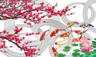 九鱼图背景墙图片