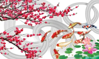 九鱼图背景墙图片