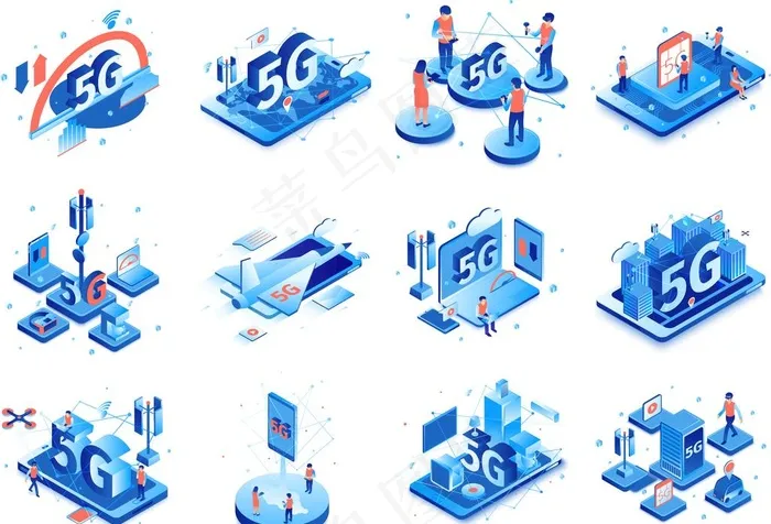 5G各场景25D图图片ai矢量模版下载