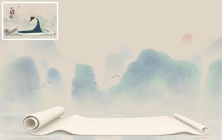 中式山水卷轴摄影背景图片