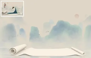 中式山水卷轴摄影背景图片