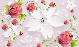 3D玫瑰花背景墙图片