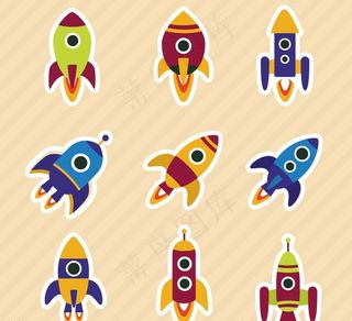卡通火箭贴纸矢量图片