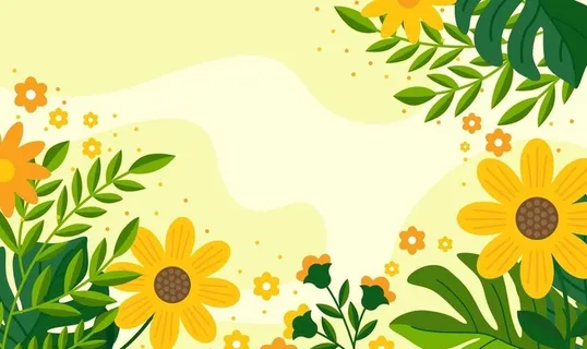 春天卡通花草植物矢量插画背景图片