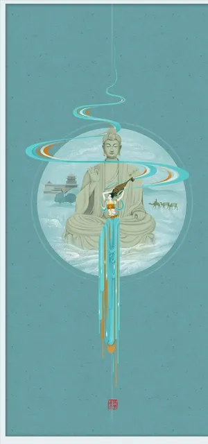 伎乐飞天插画图片