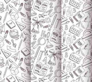 3款手绘校园文具无缝背景矢量图图片
