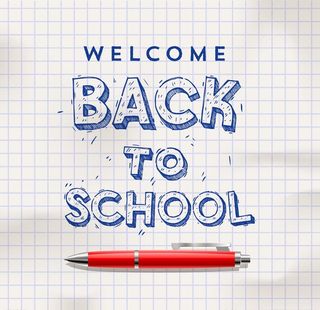 矢量开学手绘粉笔立体圆珠笔图片