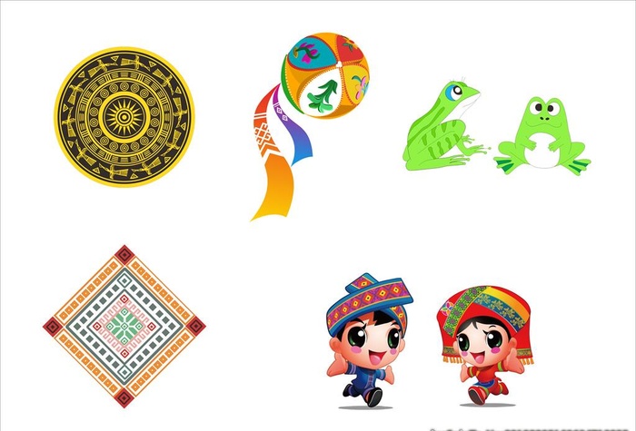 铜鼓绣球壮锦壮族服饰图片cdr矢量模版下载