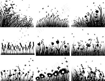 矢量花草剪影图片