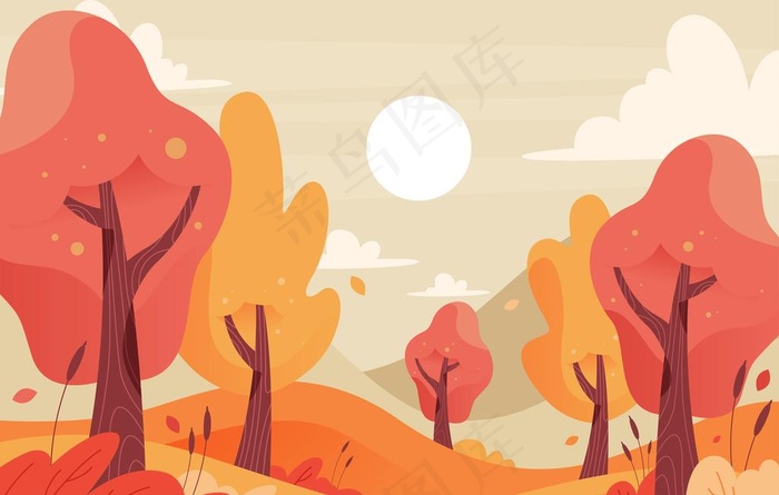 AI矢量秋季树木插画图片
