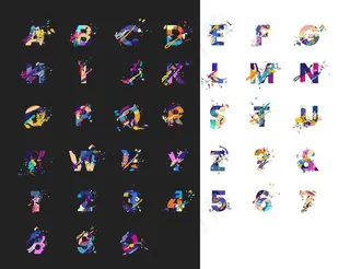 彩色拼块艺术字母矢量素材图片