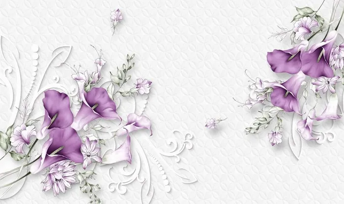 现代素雅花朵立体背景墙画图片(9071x5669)psd模版下载