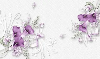 现代素雅花朵立体背景墙画图片