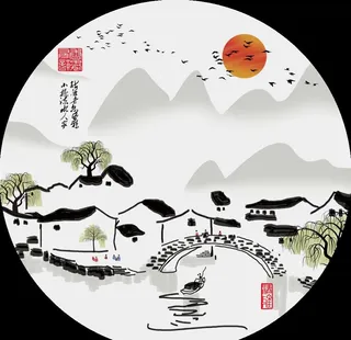 新中式圆形装饰画图片