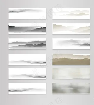 水墨山水画元素设计图片