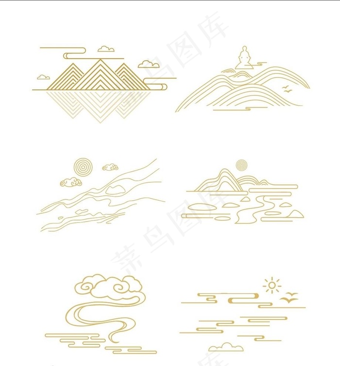 山水线条画图片ai矢量模版下载