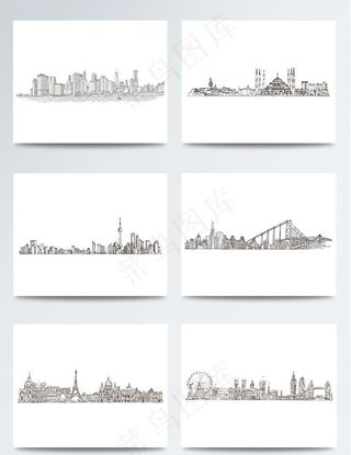 手绘线稿城市建筑元素图片