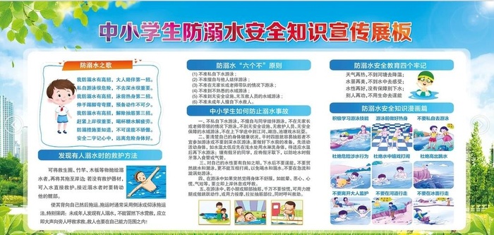 预防溺水安全 学校展板图片