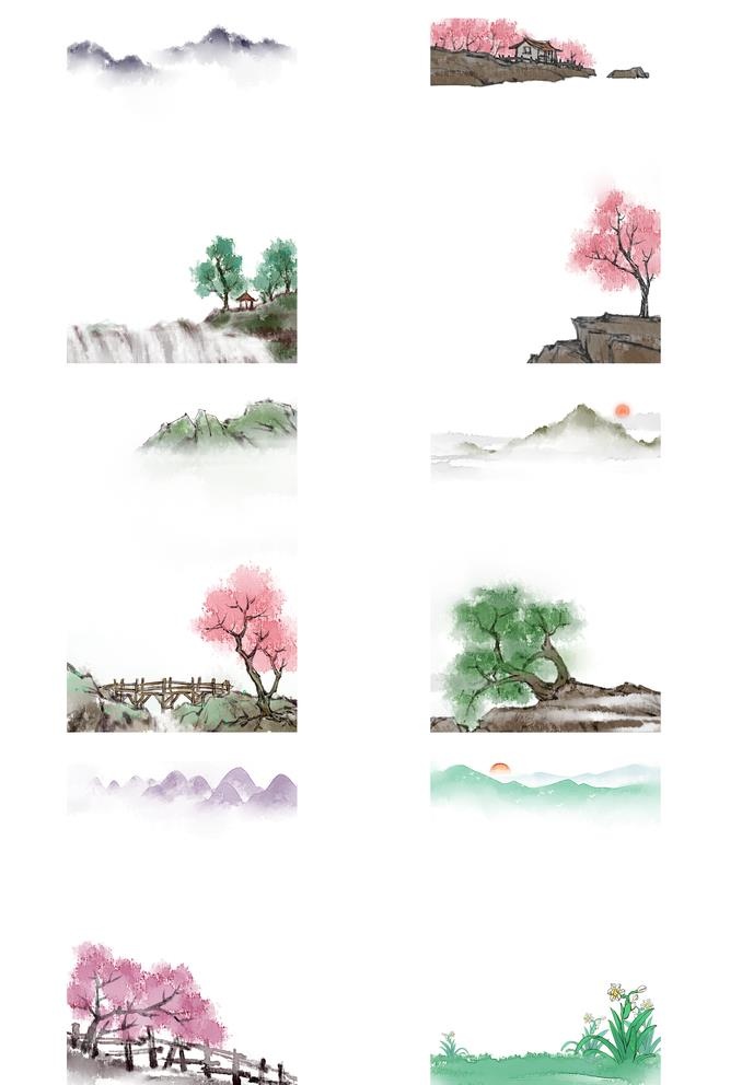 墨山水风景边框合集图片(2000x3020)psd模版下载