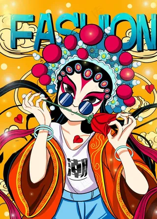 国潮手绘花旦图片