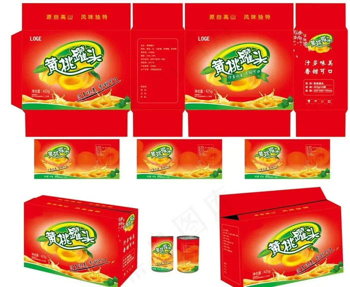 黄桃罐头包装图片ai矢量模版下载