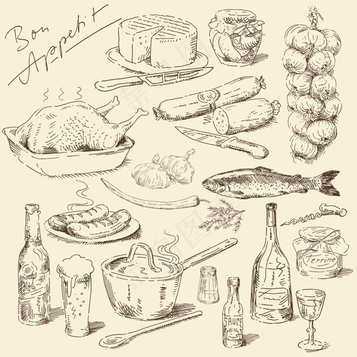 食物 线描图片ai矢量模版下载