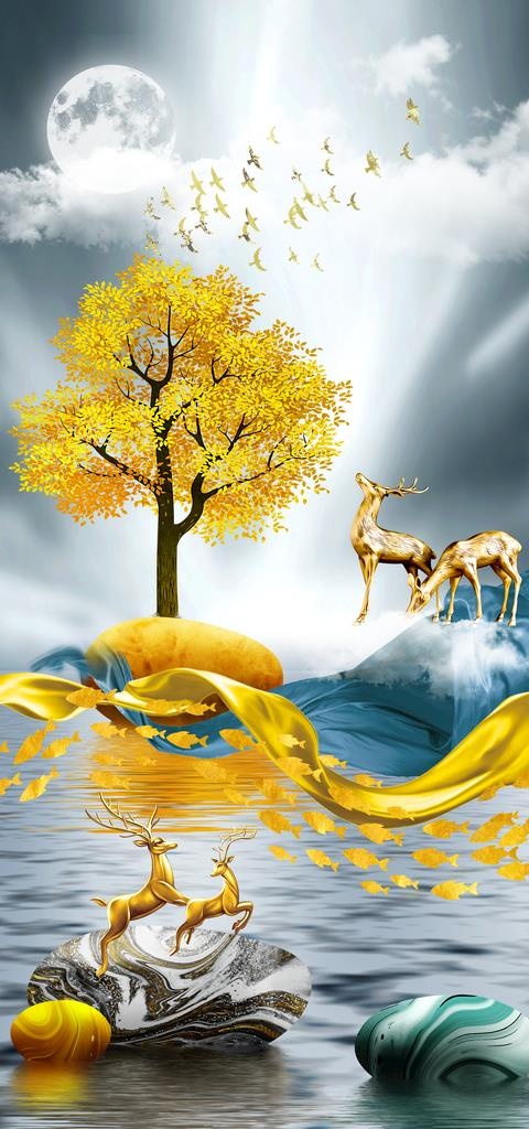 麋鹿山水转运石玄关图片