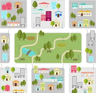 矢量城市小区插画图片