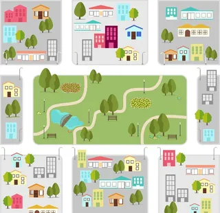 矢量城市小区插画图片