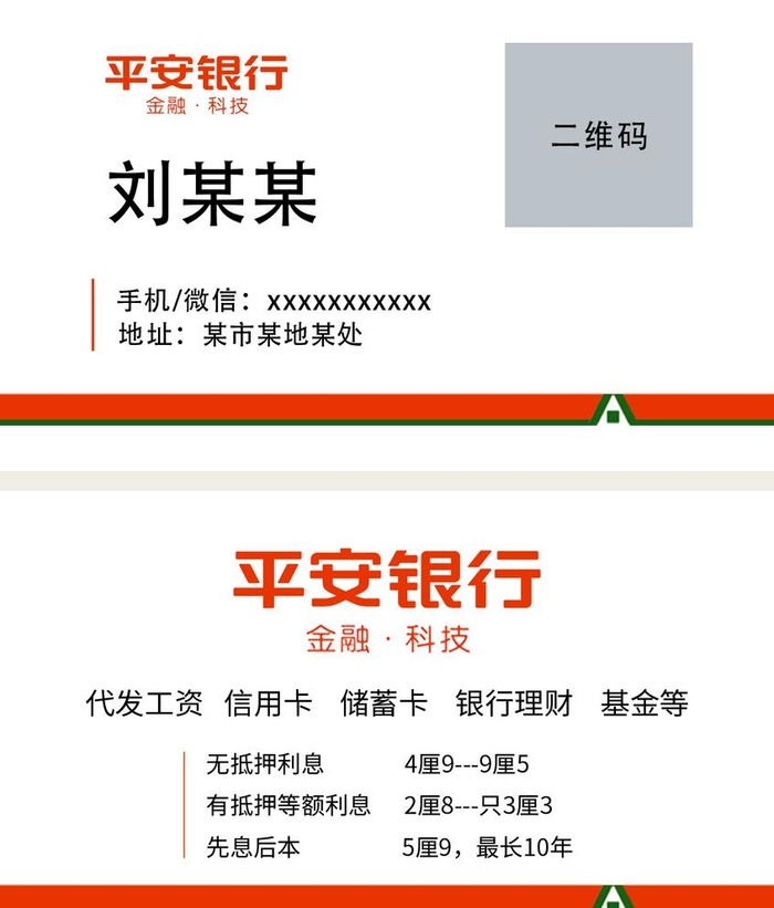 平安银行名片图片