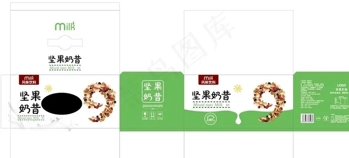 坚果奶昔包装箱展开图图片eps,ai矢量模版下载