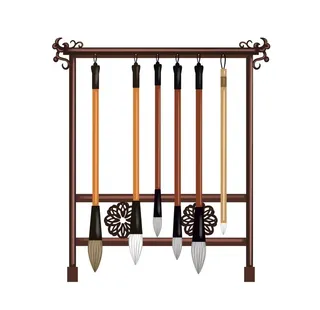 手绘卡通国潮书法毛笔元素图片