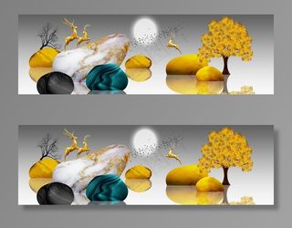 新中式抽象山水背景墙图片