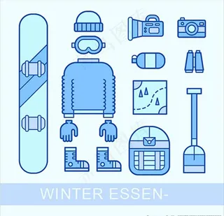 扁平化滑雪配件元素图片