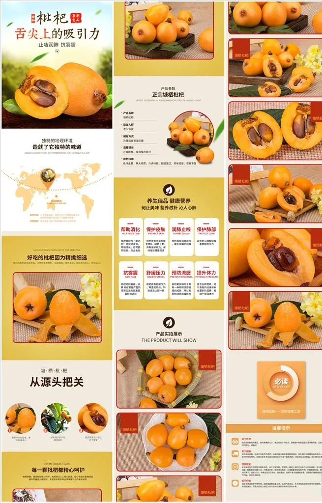 水果枇杷橘子橙子通用详情页图片(750x10177)psd模版下载