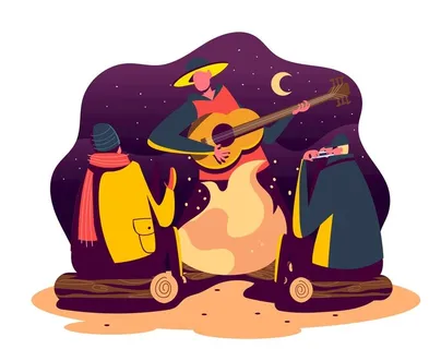 手绘卡通篝火晚会插画设计矢量图片
